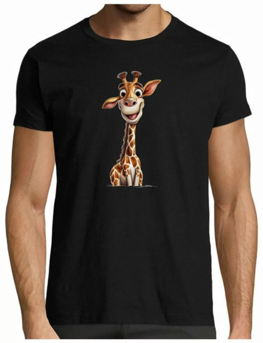 MyDesign24 T-Shirt Herren Print Shirt - Cartoon Giraffe Brustprint Baumwoll günstig online kaufen