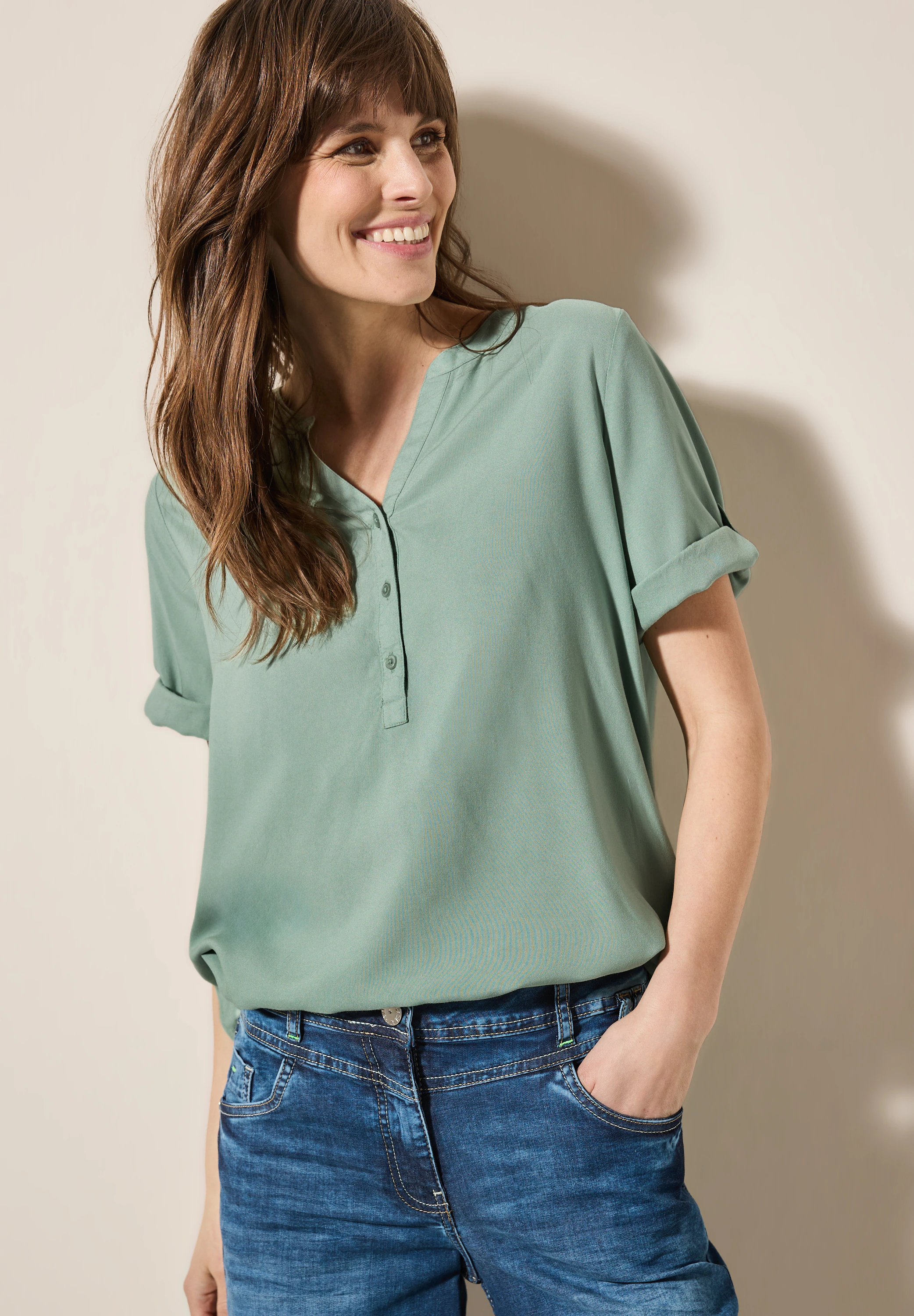 Cecil Shirtbluse, mit geschlitztem Rundhalsausschnitt günstig online kaufen