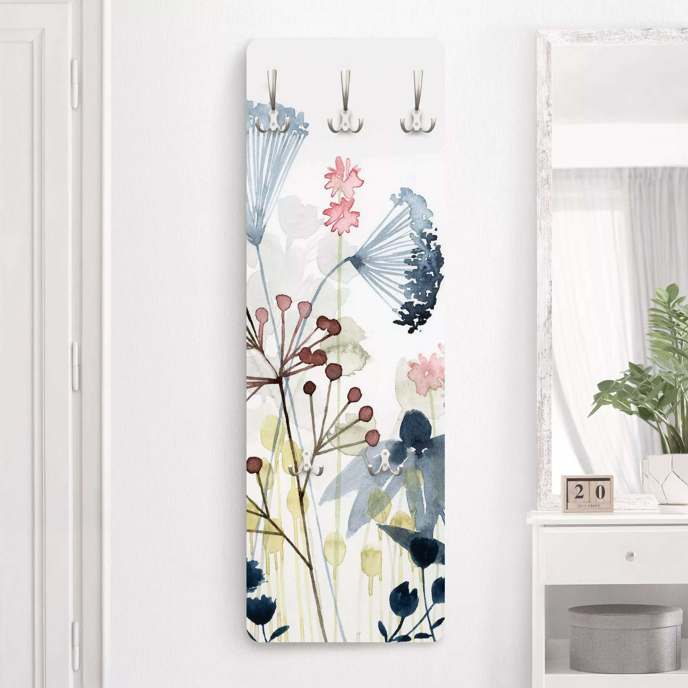 Wandgarderobe Holzpaneel Blumen Wildblumen Aquarell I günstig online kaufen