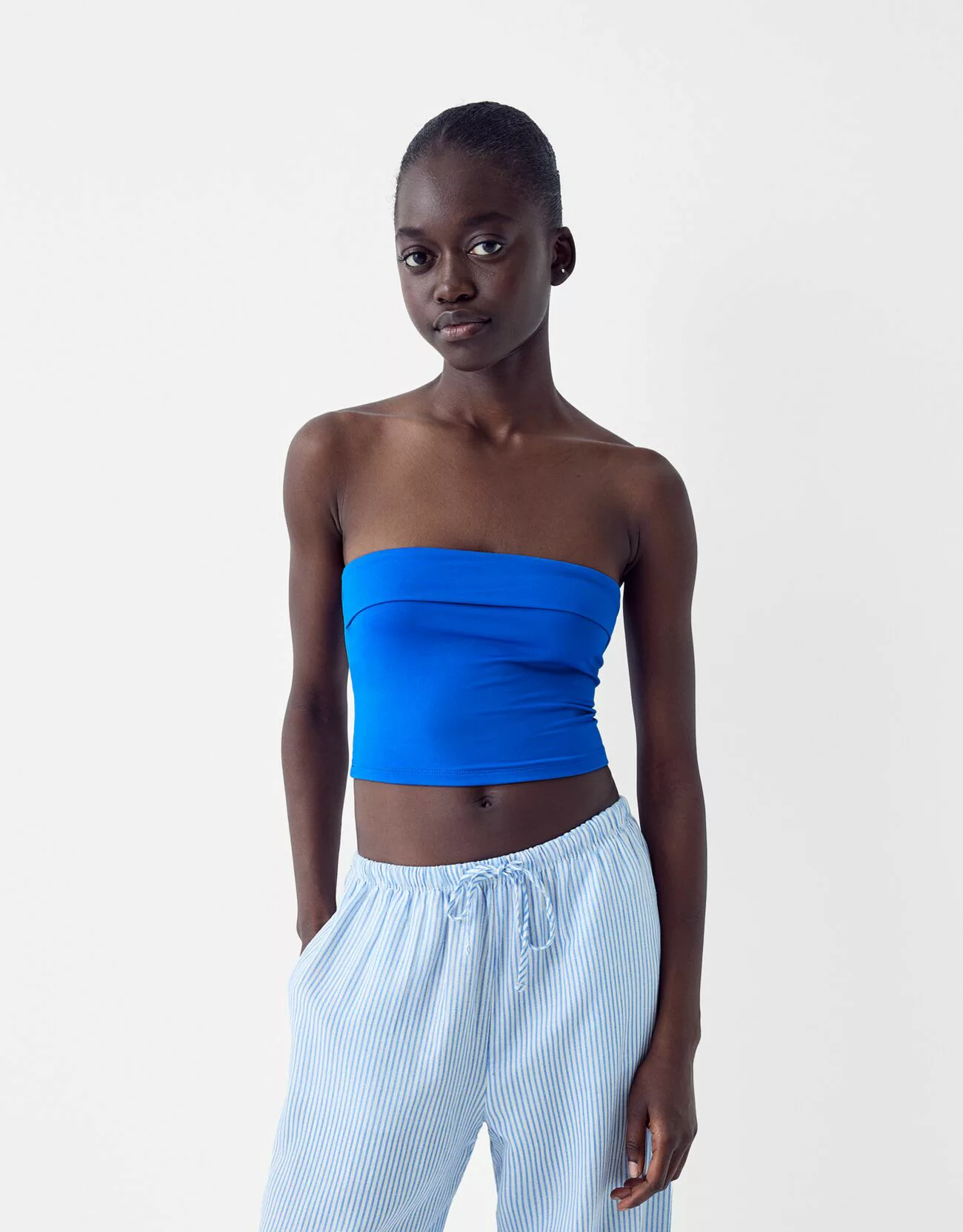 Bershka Bandeau-Top Mit Umschlag Damen Xs Blau günstig online kaufen