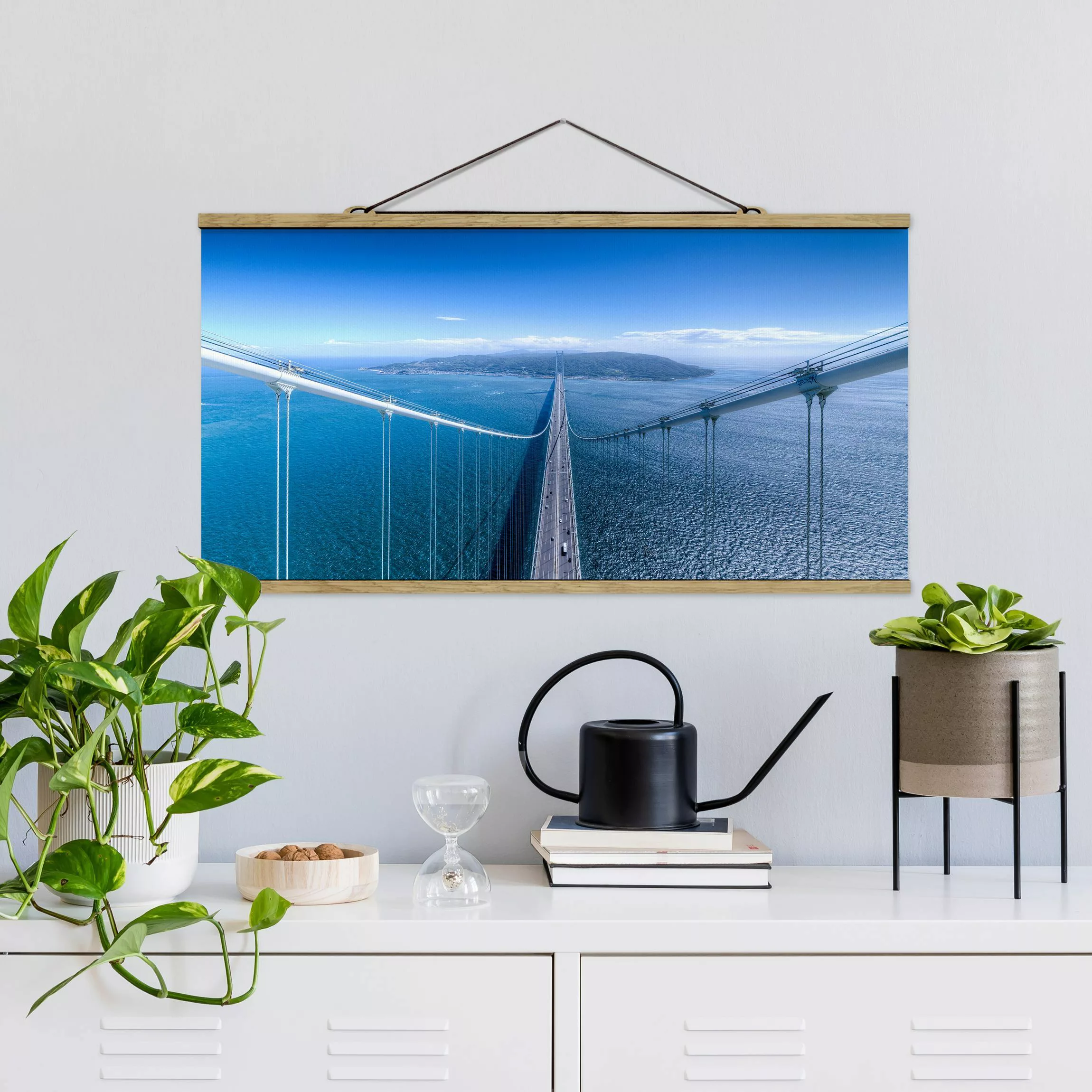 Stoffbild Architektur mit Posterleisten - Querformat Brücke zur Insel günstig online kaufen