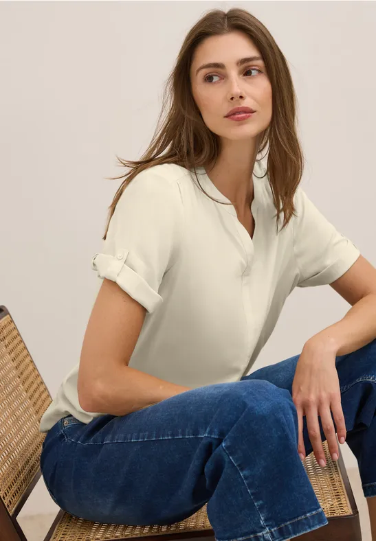 Split Neck Viskose-Bluse günstig online kaufen