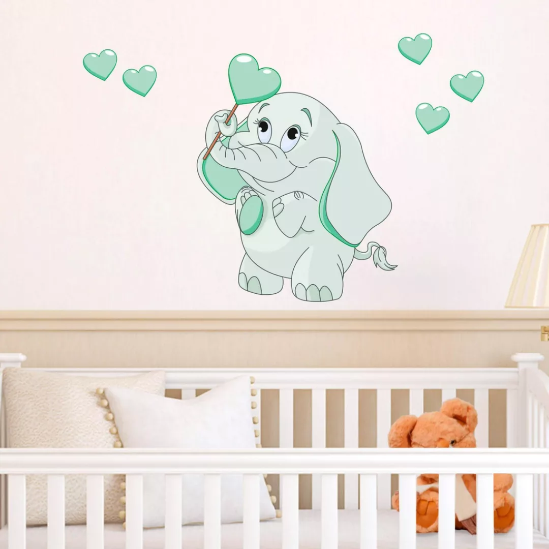 Wall-Art Wandtattoo "Elefantenbaby mit Herzen + Leuchtsticker" günstig online kaufen