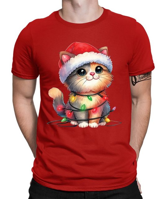 Quattro Formatee Kurzarmshirt Süße Katze Lichterkette - Weihnachten Nikolau günstig online kaufen