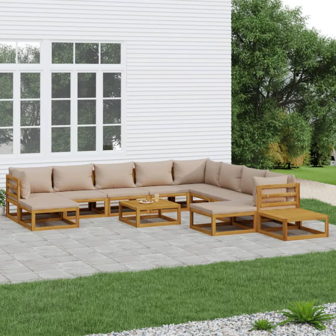 Vidaxl 12-tlg. Garten-lounge-set Mit Taupe Kissen Massivholz günstig online kaufen