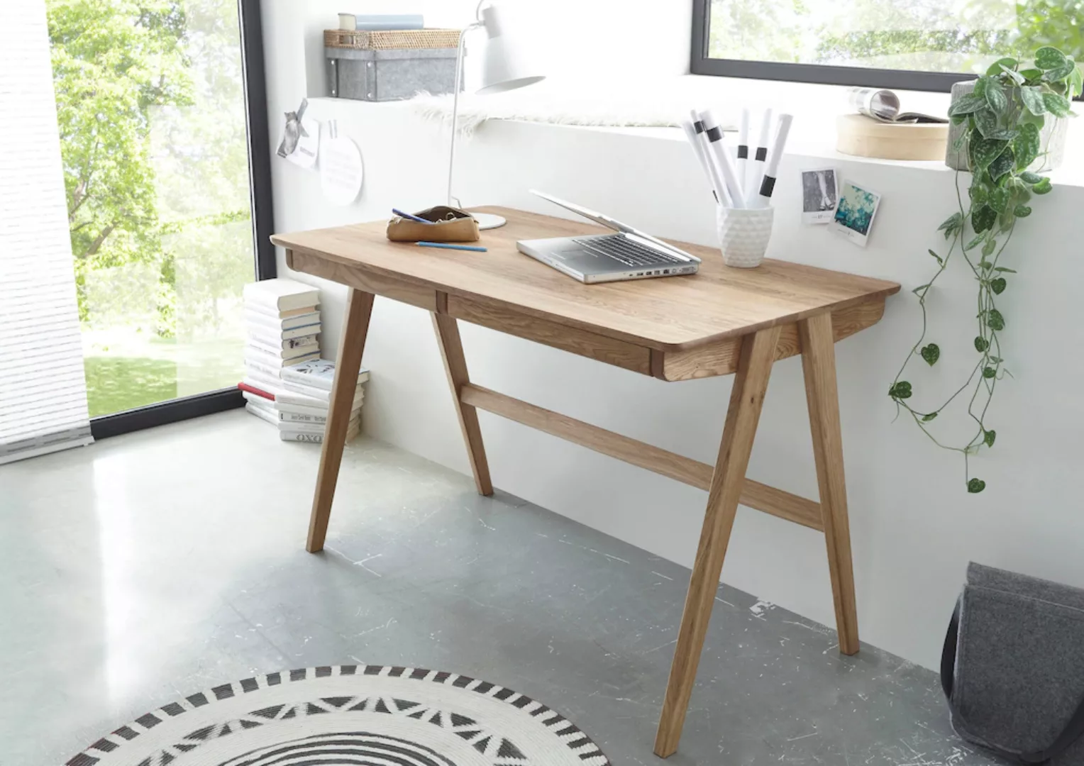 MCA furniture Schreibtisch "Delia", Asteiche Massivholz geölt mit Schublade günstig online kaufen