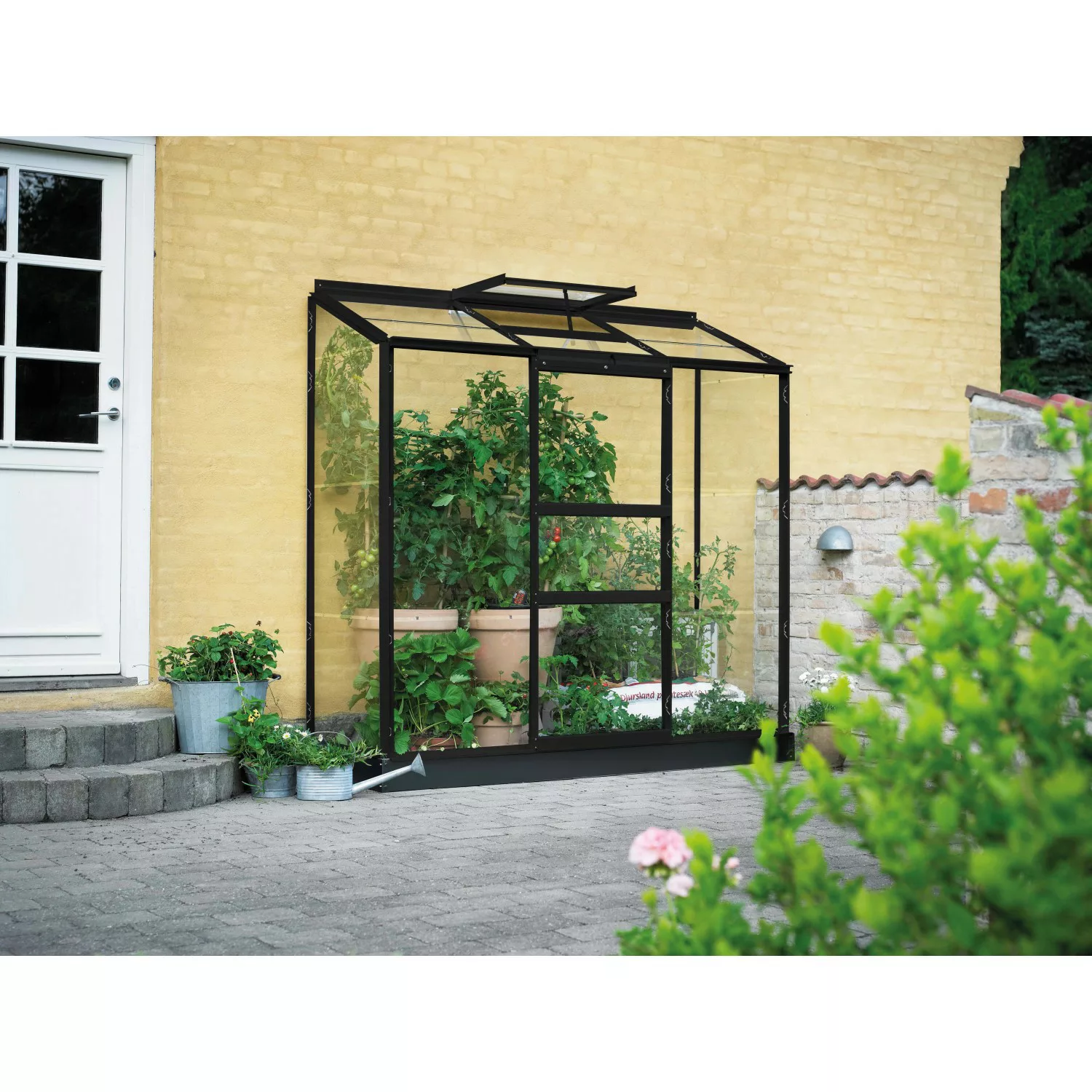 Halls Anlehngewächshaus Altan 3 mit 3 mm Blankglas Schwarz 1,3 m² günstig online kaufen