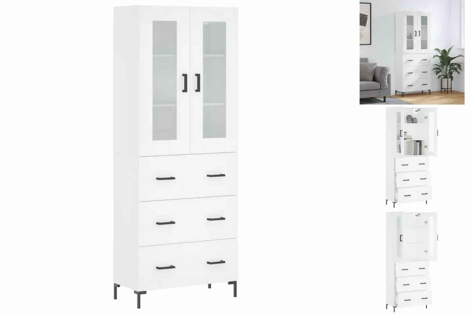 vidaXL Vitrine Highboard Weiß 69,5x34x180 cm Spanplatte Glas Vitrine günstig online kaufen