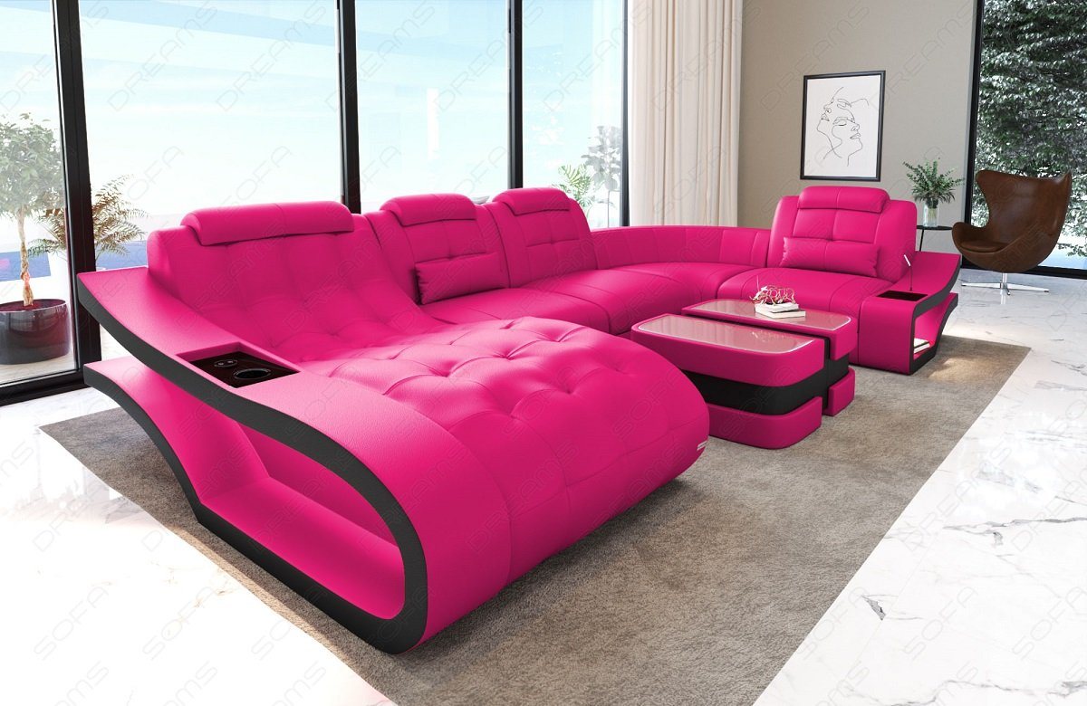 Sofa Dreams Wohnlandschaft Ledersofa Leder Couch Elegante U-Form Ledercouch günstig online kaufen