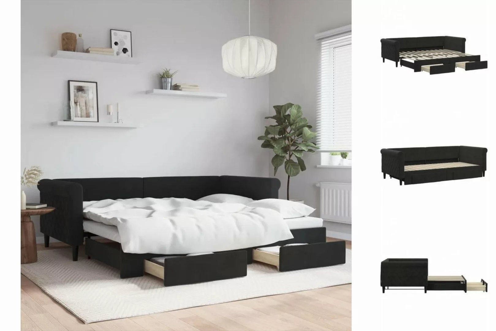 vidaXL Gästebett Tagesbett Ausziehbar mit Schubladen Schwarz 90x200 cm Samt günstig online kaufen