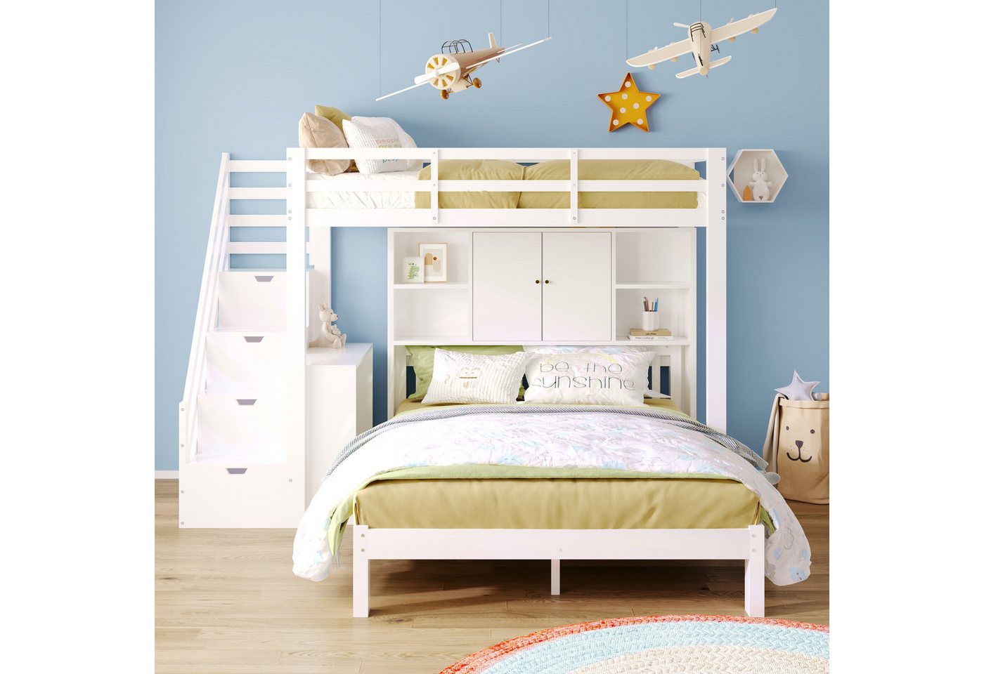 OKWISH Etagenbett Multifunktionales Kinderbett (Holzbett, Jugendbett, Massi günstig online kaufen