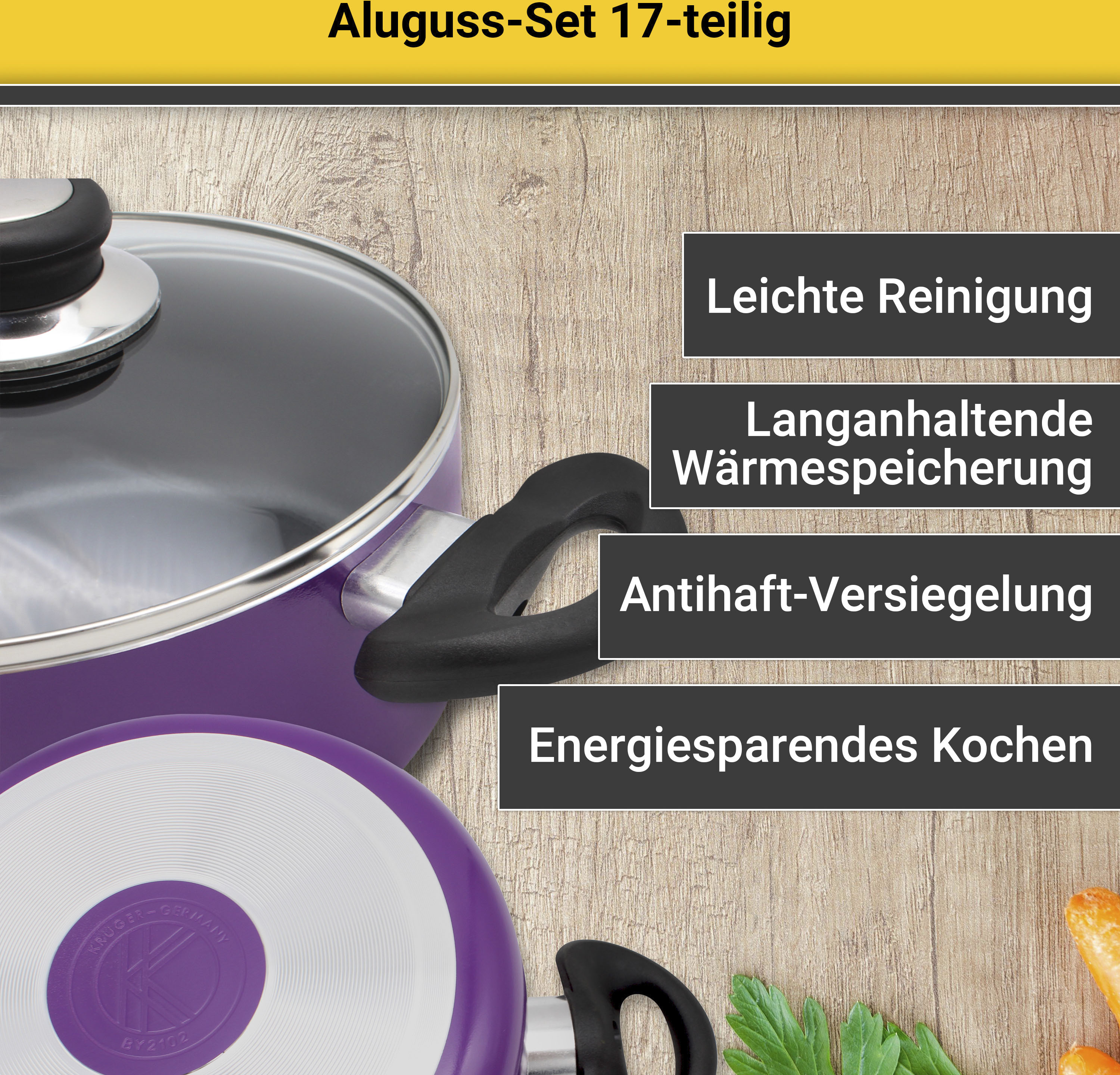 Krüger Topf-Set »Aluguss Topf- und Pfannenset inkl. praktischen Küchenhelfe günstig online kaufen