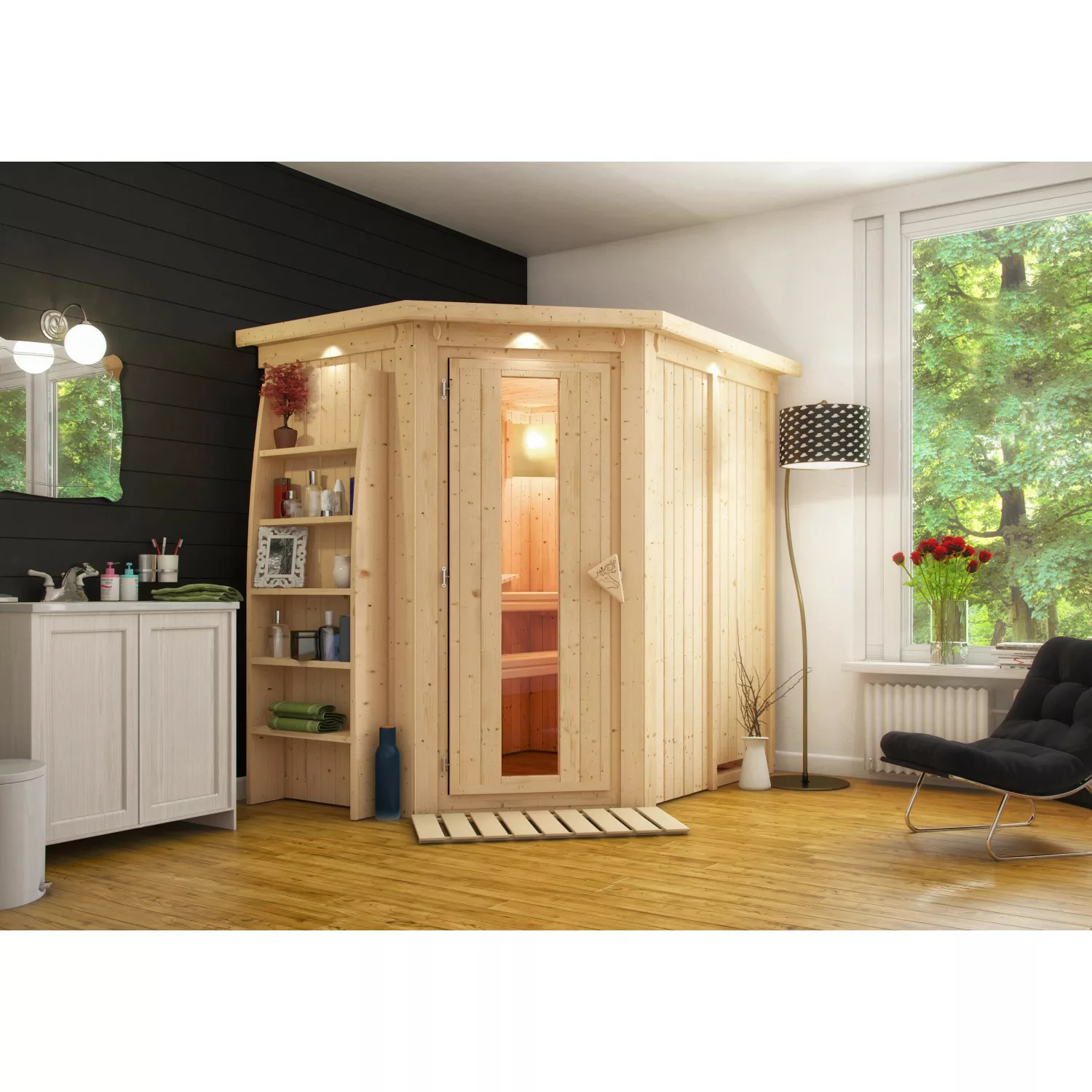 Sauna Caspa Energiesparsauna-Set Naturbel. inkl. Ofen 3,6 kW integr. Strg. günstig online kaufen