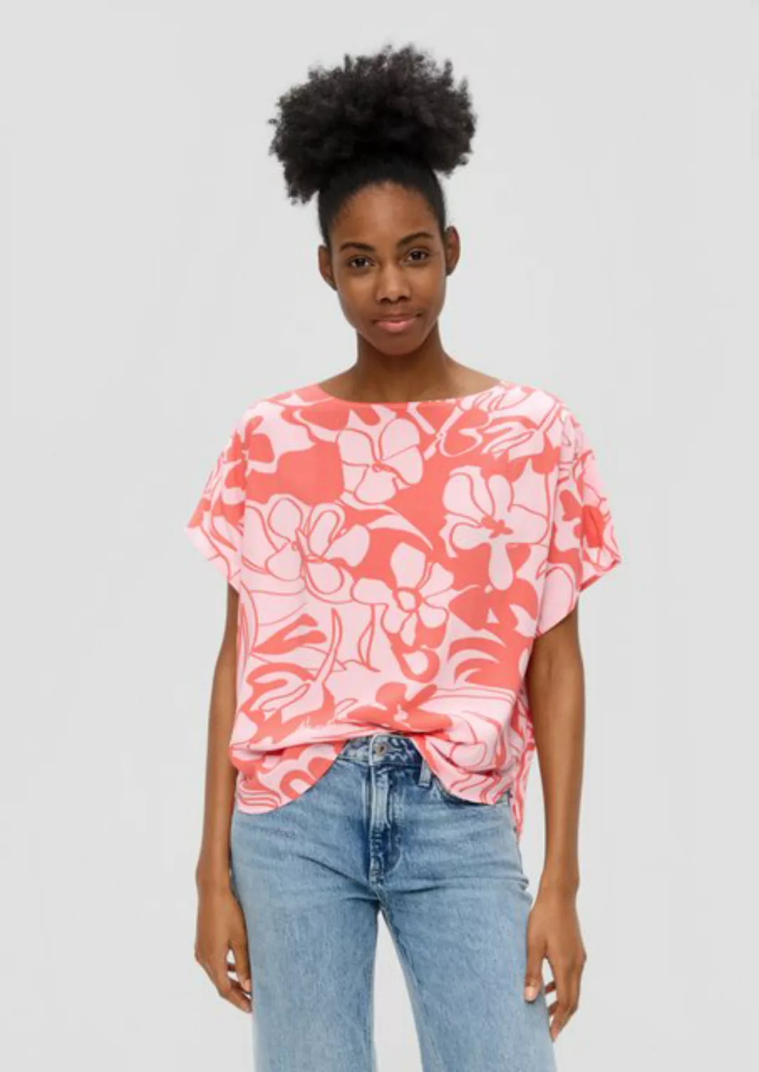 QS Kurzarmbluse Oversized Blusenshirt aus Viskose Teilungsnaht günstig online kaufen