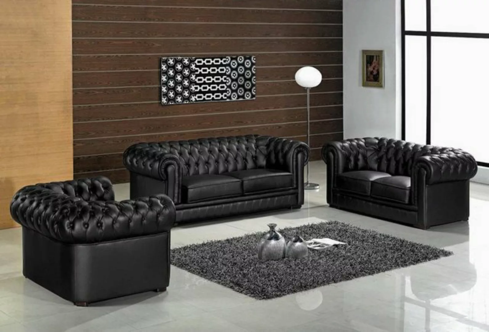 JVmoebel Sofa Sofagarnitur Chesterfield Möbel Set Sofa Polster 100% Leder S günstig online kaufen