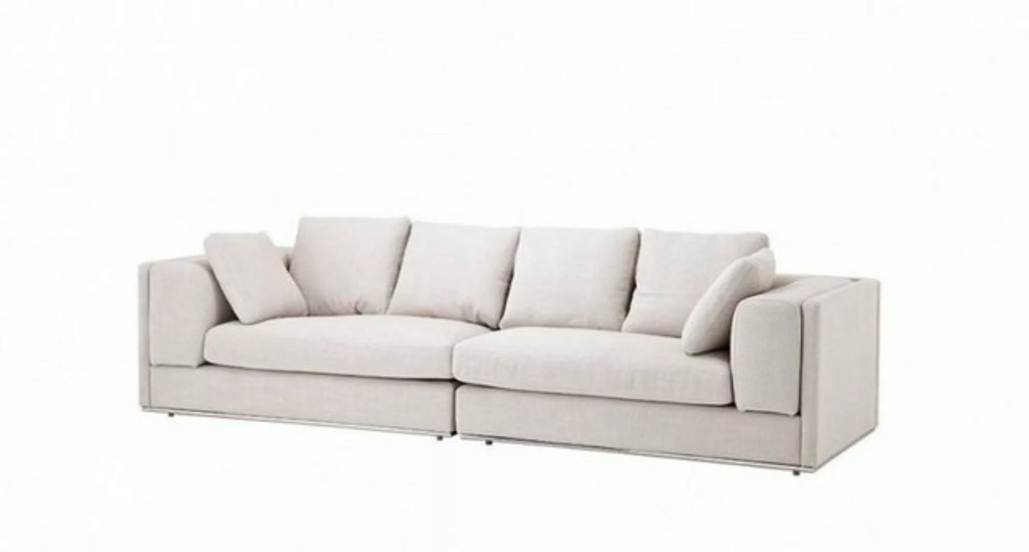 Casa Padrino Sofa Luxus Sofa Panama Natural mit poliertem Stahl Sockel - Lu günstig online kaufen