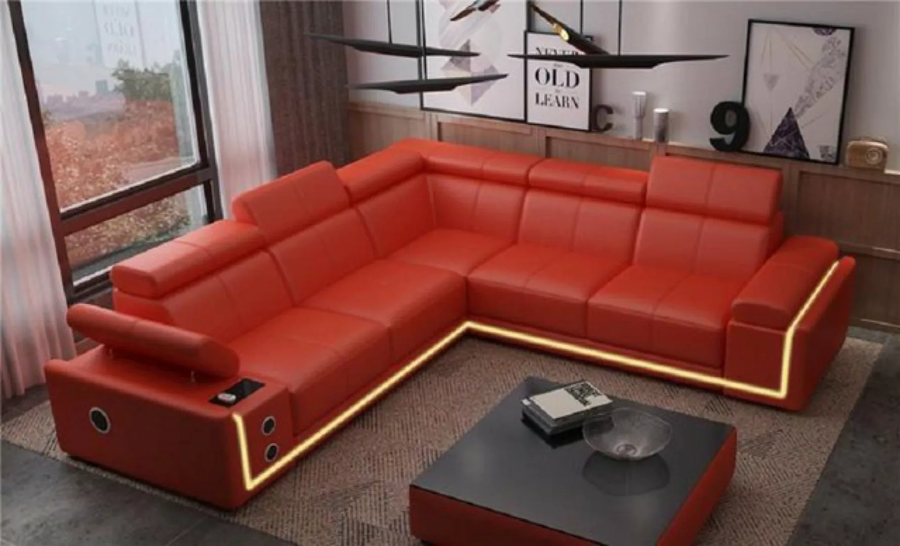 JVmoebel Ecksofa, Leder Ecksofa Couch L Form Sound Led Boxen Modernes Sofa günstig online kaufen