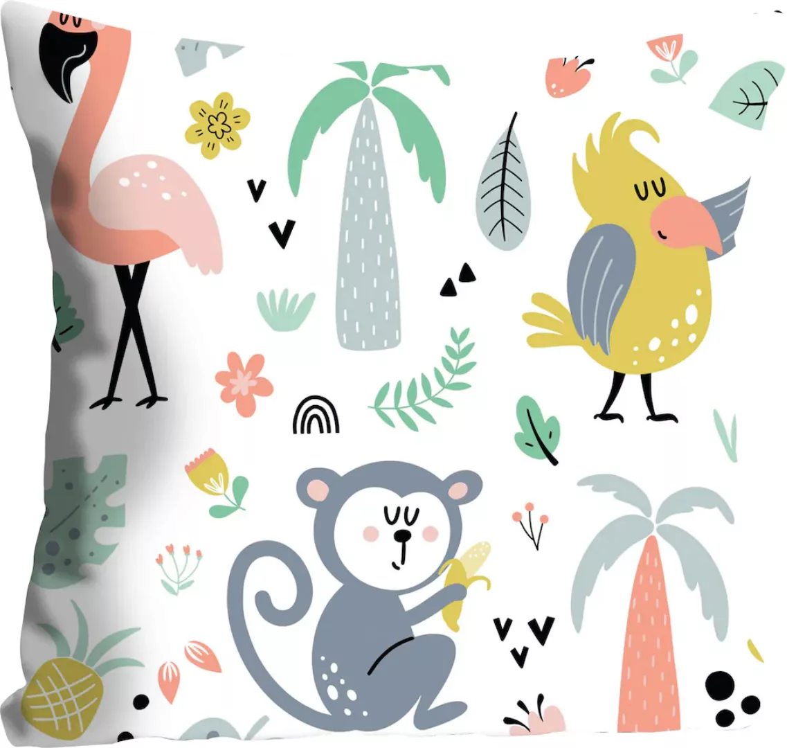 queence Dekokissen »Evgenia«, für Kinder mit Papagei und Flamingo, Kissenhü günstig online kaufen