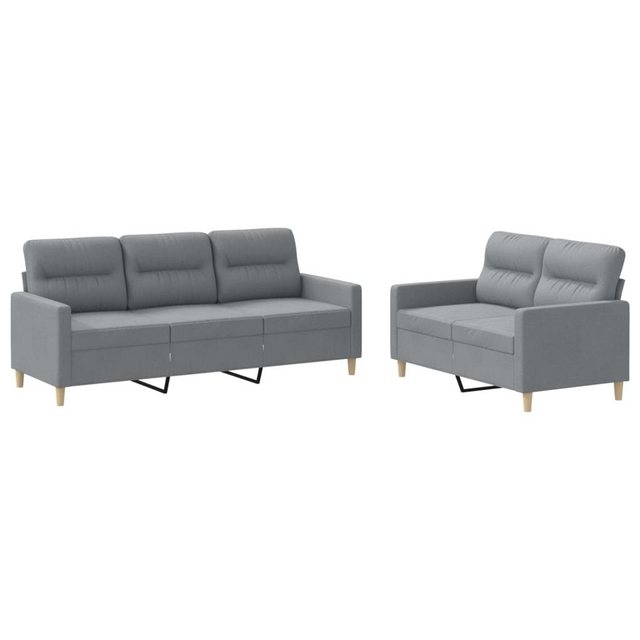 vidaXL Sofa Sofagarnitur Set mit Kissen Stoff, 2-tlg., Hellgrau günstig online kaufen