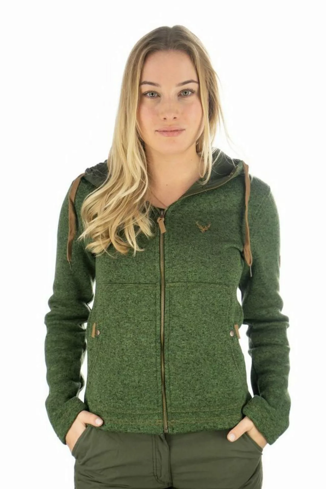 Tom Collins Strickfleecejacke Adisur Damen Kapuzenjacke mit Hirsch-Stickere günstig online kaufen