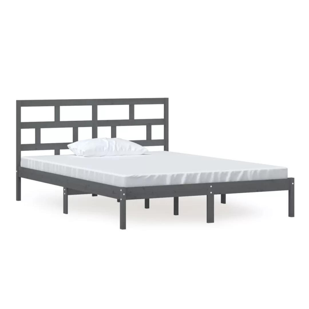 Vidaxl Massivholzbett Grau 150x200 Cm 5ft King Size günstig online kaufen