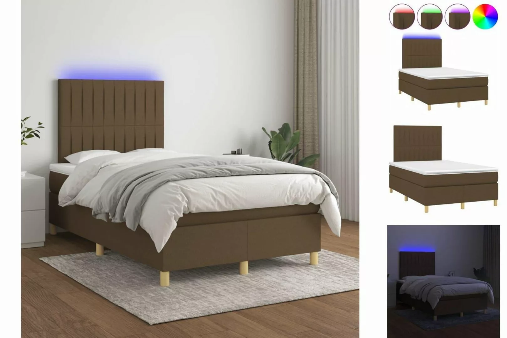 vidaXL Boxspringbett Bett Boxspringbett mit Matratze & Topper & LED (120 x günstig online kaufen