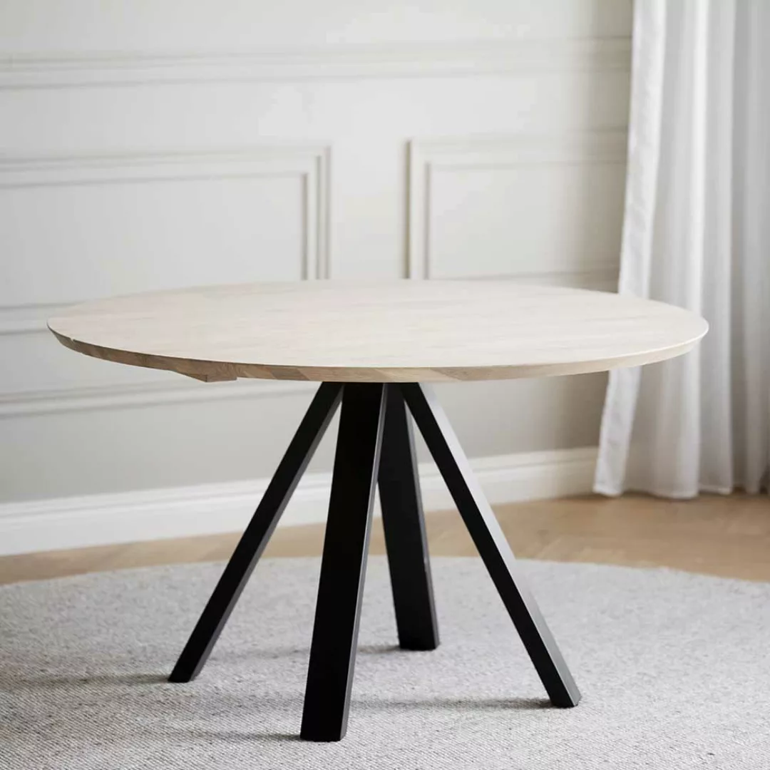 Moderner Esstisch in Holz White Wash und Schwarz 130 cm breit günstig online kaufen