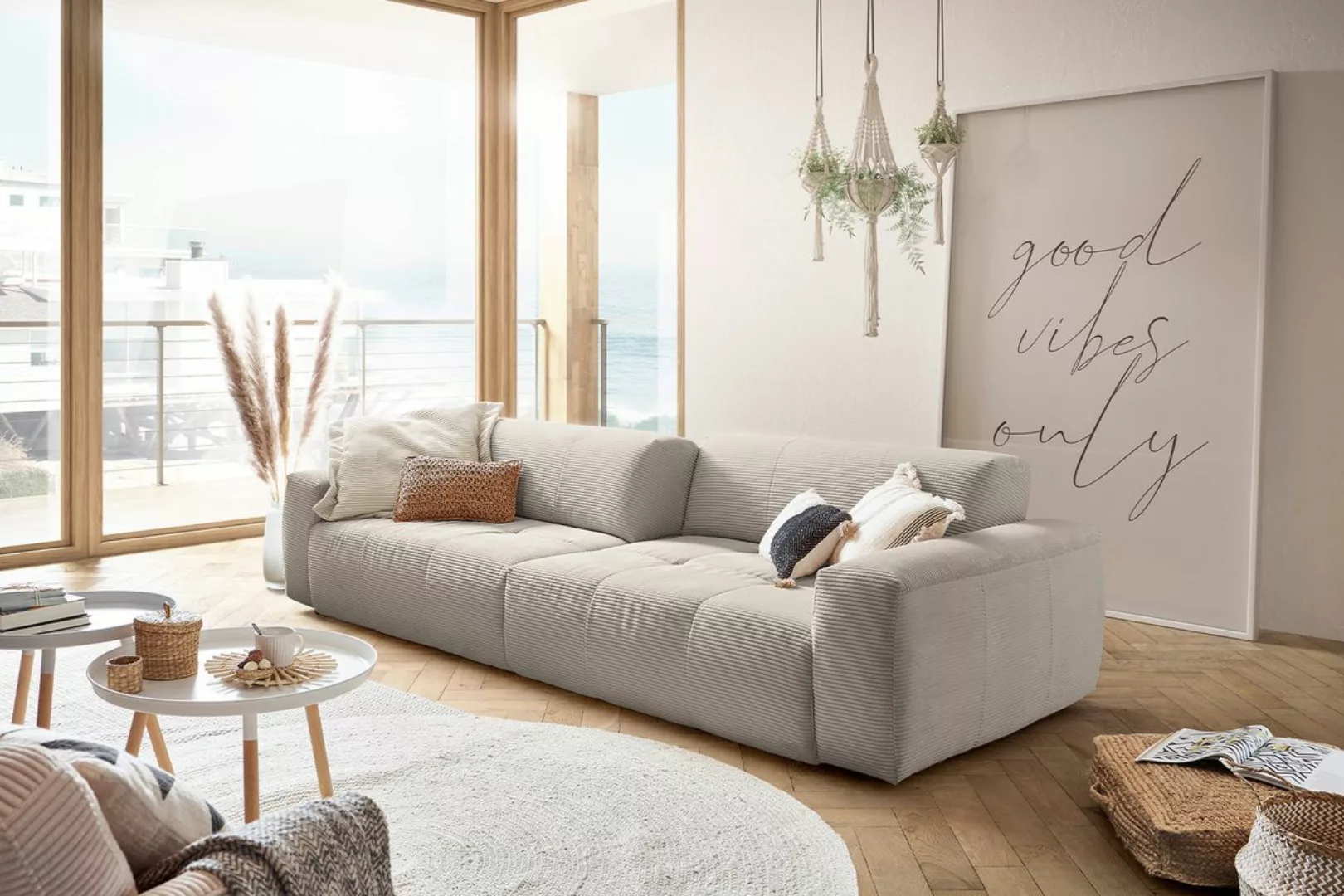 KAWOLA Big Sofa PALACE 3-Sitzer mit Sitztiefenverstellung Cord steingrau günstig online kaufen