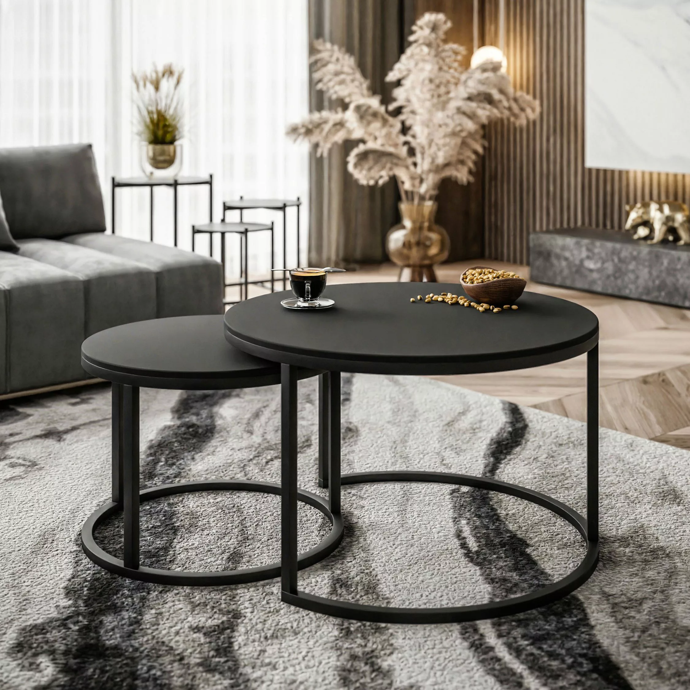 Lookway Couchtisch CIRI 2in1 Schwarzmatt (2er günstig online kaufen