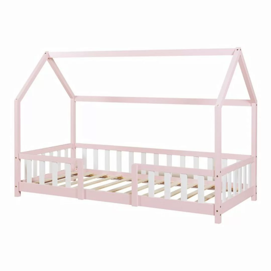 en.casa Kinderbett, »Sisimiut« Haus-Optik mit Rausfallschutz 90x200cm Rosa/ günstig online kaufen