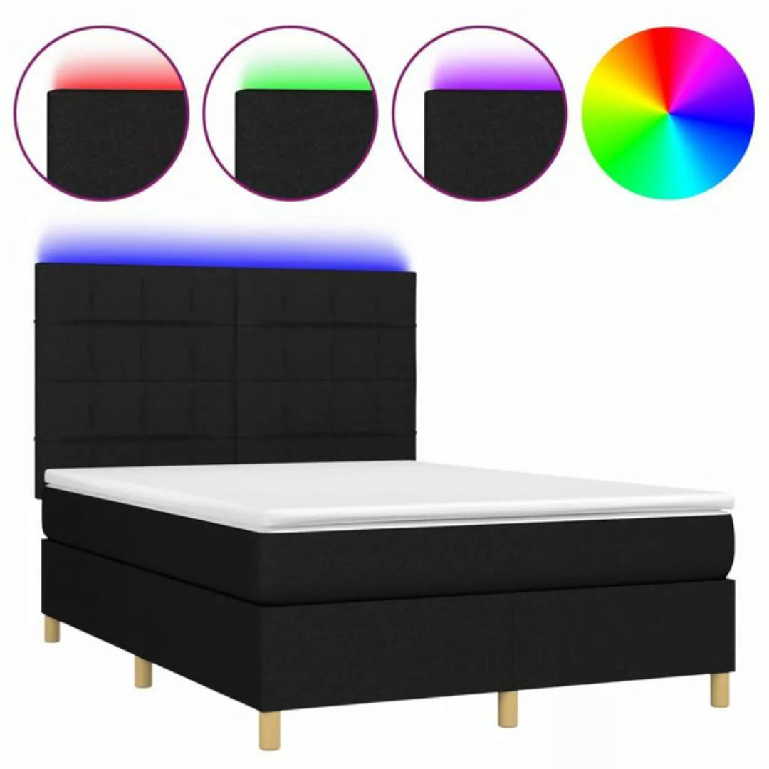 vidaXL Boxspringbett (140 x 200 cm, Quadrate, Schwarz), mit LED günstig online kaufen