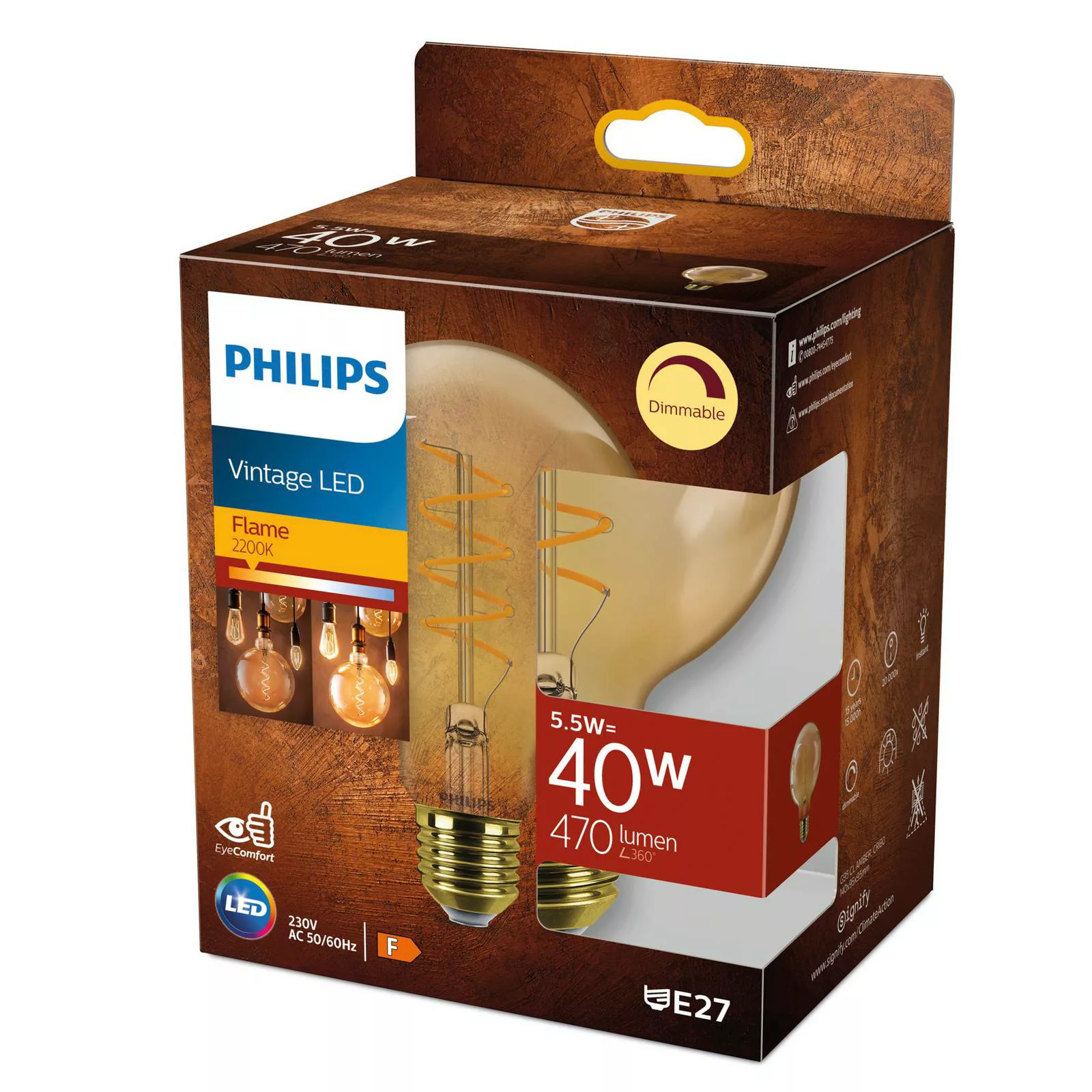 Philips LED Lampe E27 - Globe G95 5,5W 470lm 2200K ersetzt 40W Einerpack günstig online kaufen