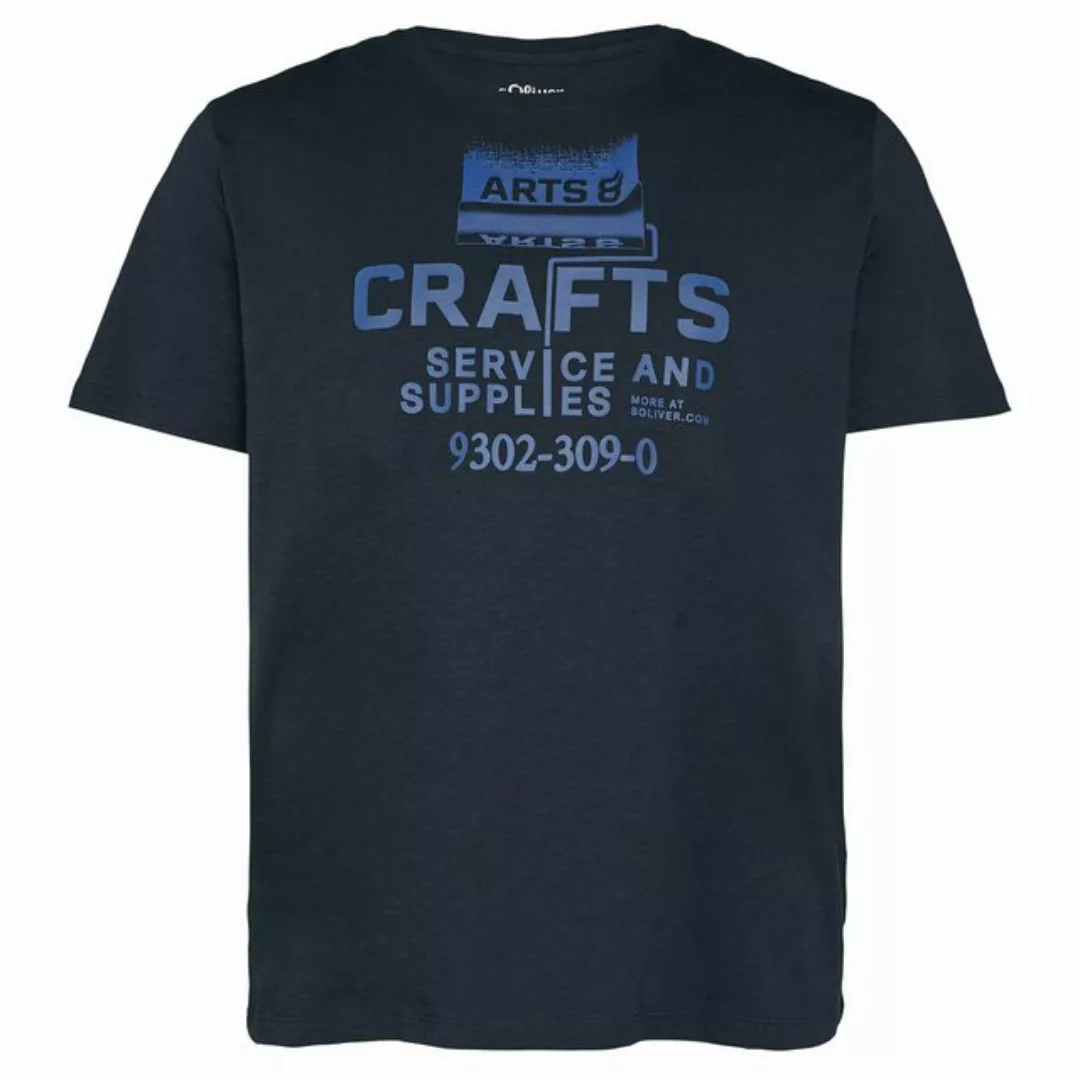 s.Oliver Rundhalsshirt Große Größe Herren T-Shirt navy Frontprint Arts&Craf günstig online kaufen