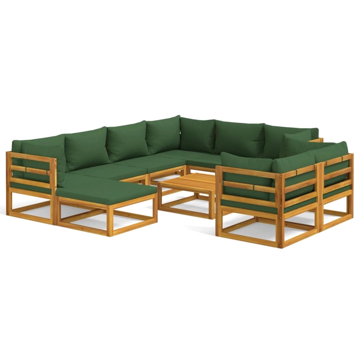 Vidaxl 10-tlg. Garten-lounge-set Mit Grünen Kissen Massivholz günstig online kaufen