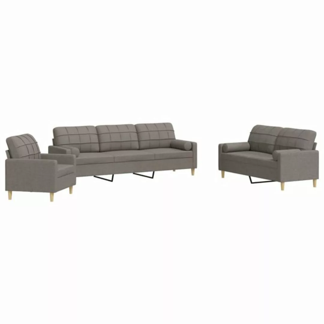 vidaXL Sofa 3-tlg. Sofagarnitur mit Dekokissen Taupe Stoff günstig online kaufen