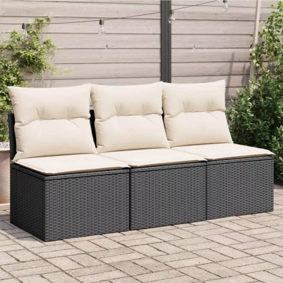 vidaXL Loungesofa Gartensofa mit Kissen 3-Sitzer Schwarz Poly Rattan, 1 Tei günstig online kaufen