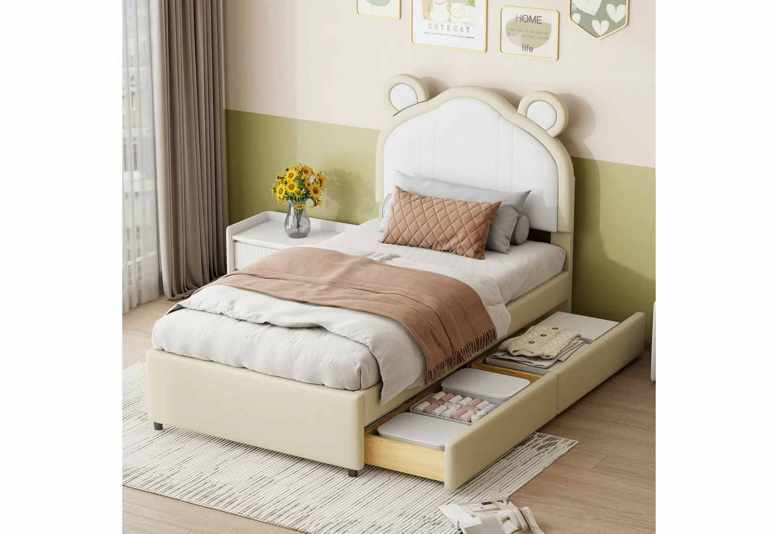 Rutaqian Einzelbett Polsterbett Kinderbett 90×200cm, mit Schublade, (zweifa günstig online kaufen
