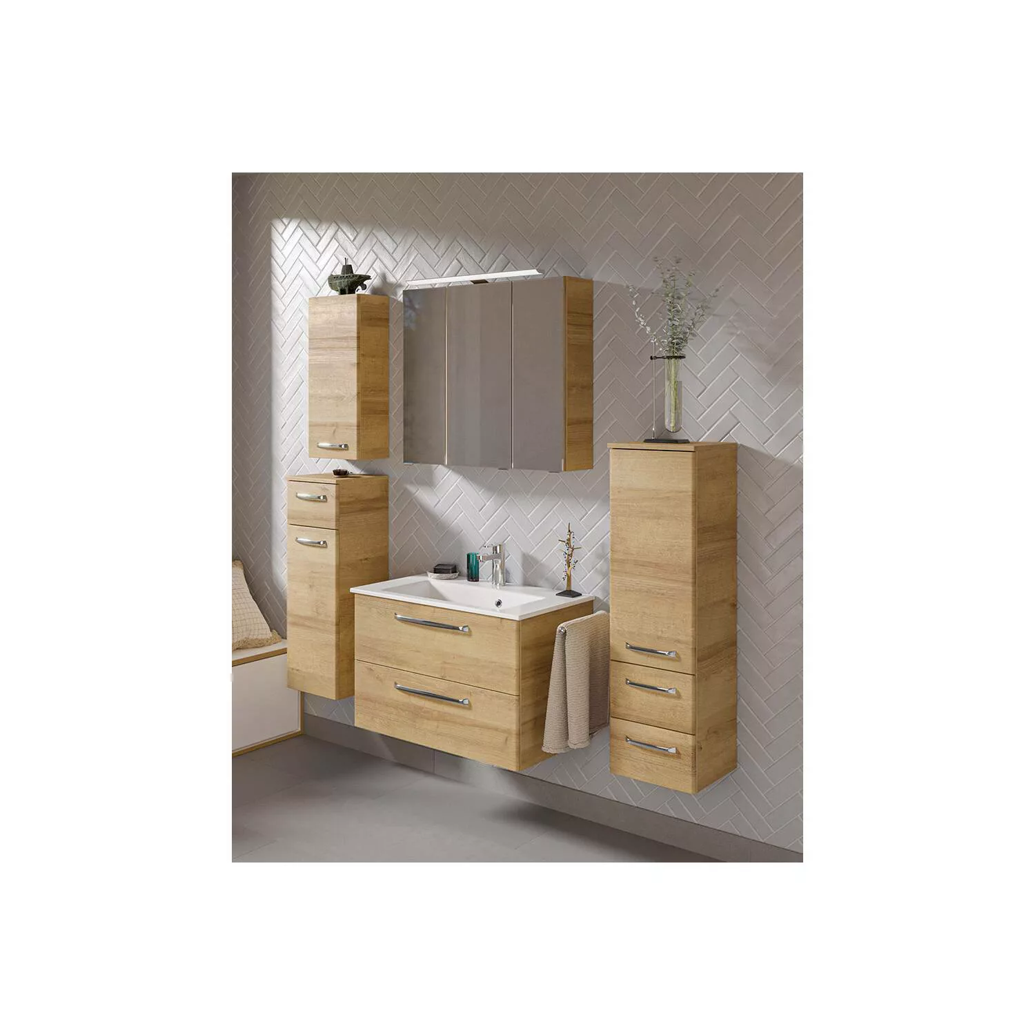 Badezimmer Komplett Set mit Mineralmarmor Waschbecken TRENTO-66 in Riviera günstig online kaufen