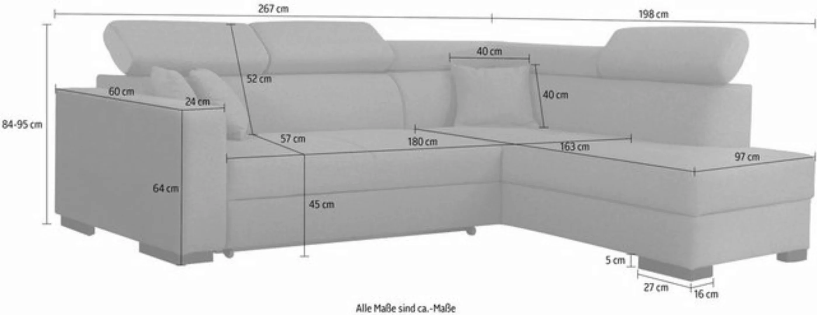 Home affaire Ecksofa "Tulio L-Form", wahlweise mit Bettfunktion und Bettkas günstig online kaufen