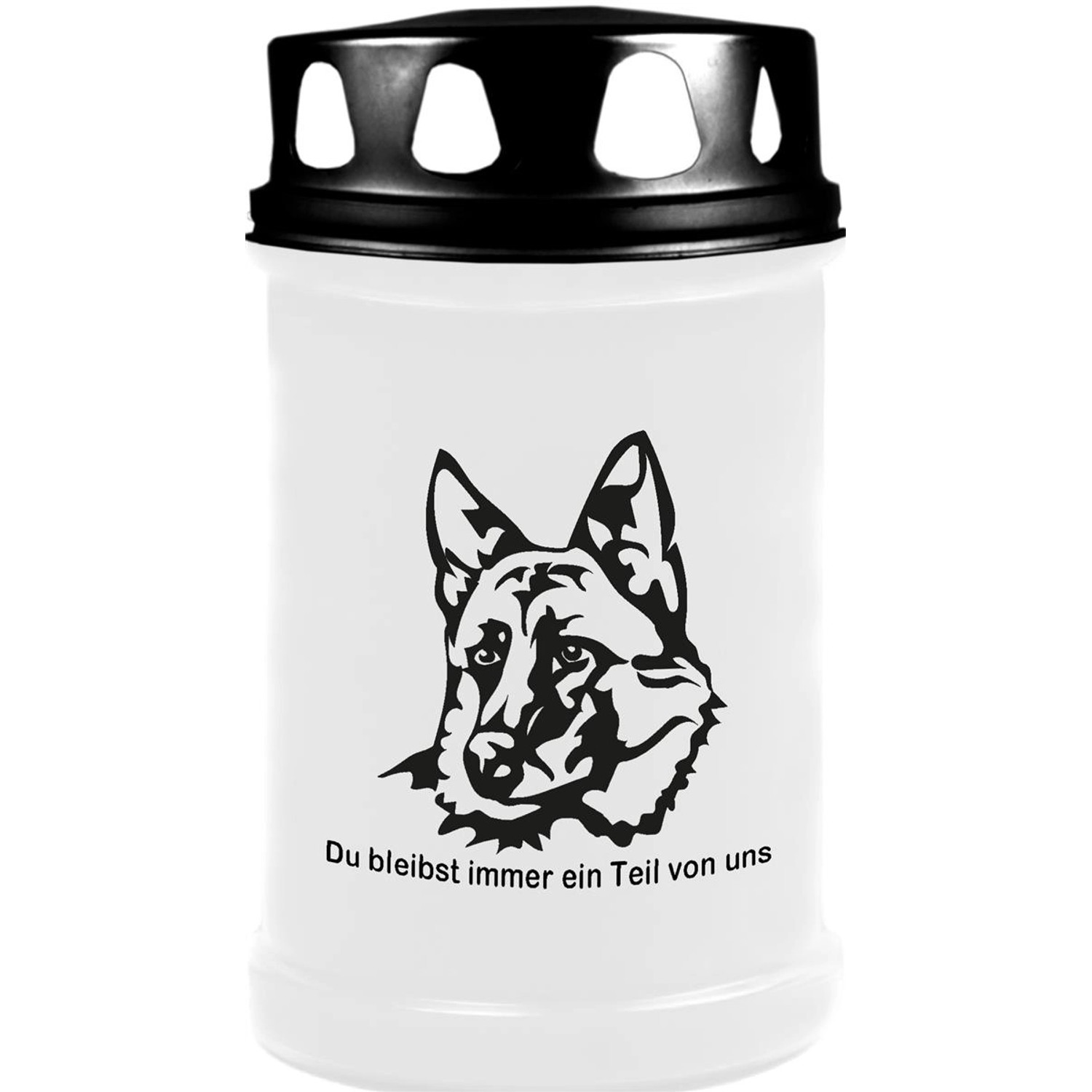 HS Candle Grabkerze Weiß 48h Deckel Schwarz Schäferhund günstig online kaufen