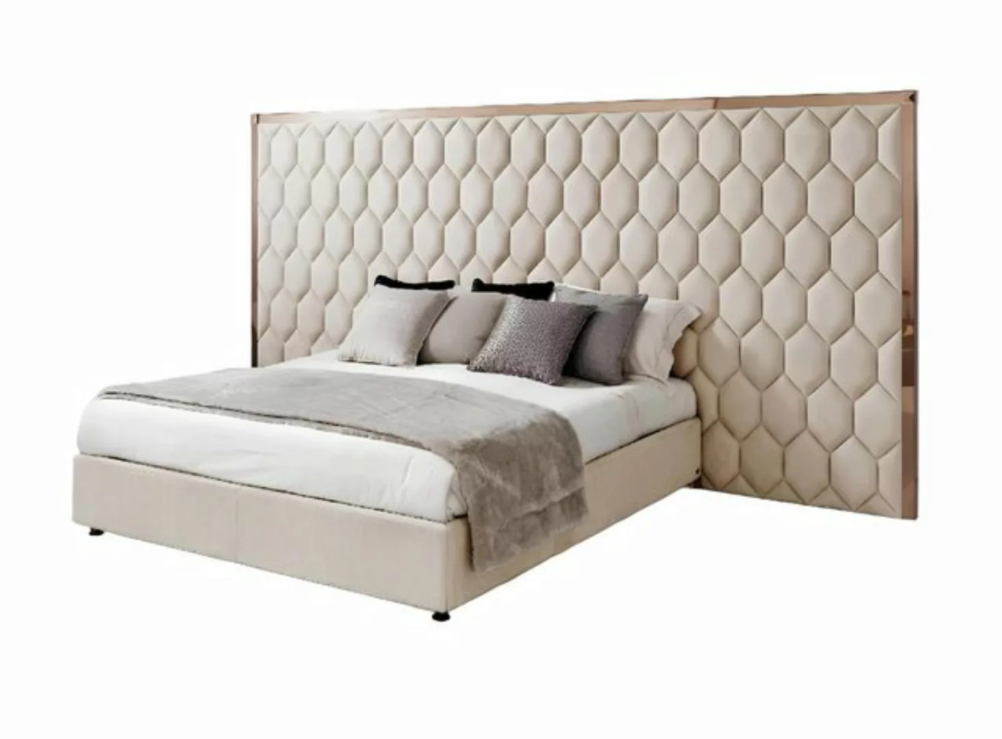 Xlmoebel Bett Designer Bett mit Kopfteil in Beige für Doppelbett mit großem günstig online kaufen