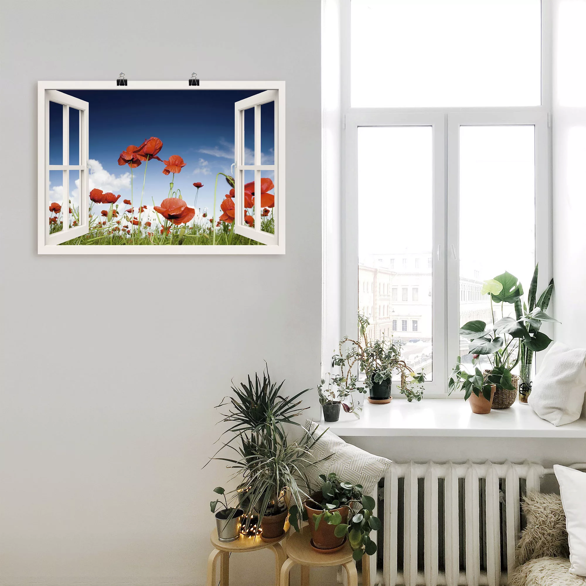 Artland Wandbild "Fensterblick Feld mit Mohnblumen", Fensterblick, (1 St.), günstig online kaufen