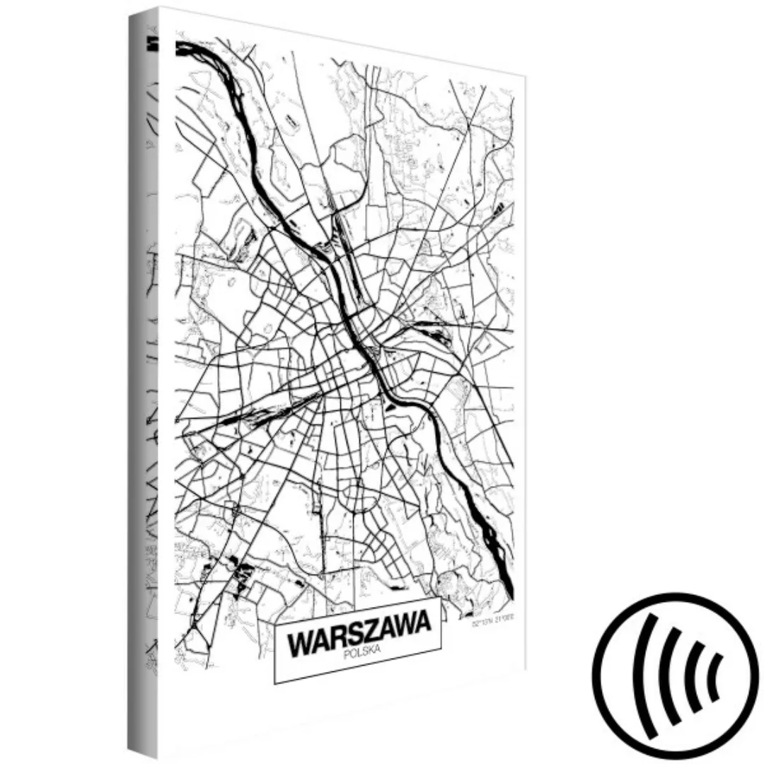 Bild auf Leinwand Warschauer Stadtplan - minimalistische, schwarz-weiße Sta günstig online kaufen