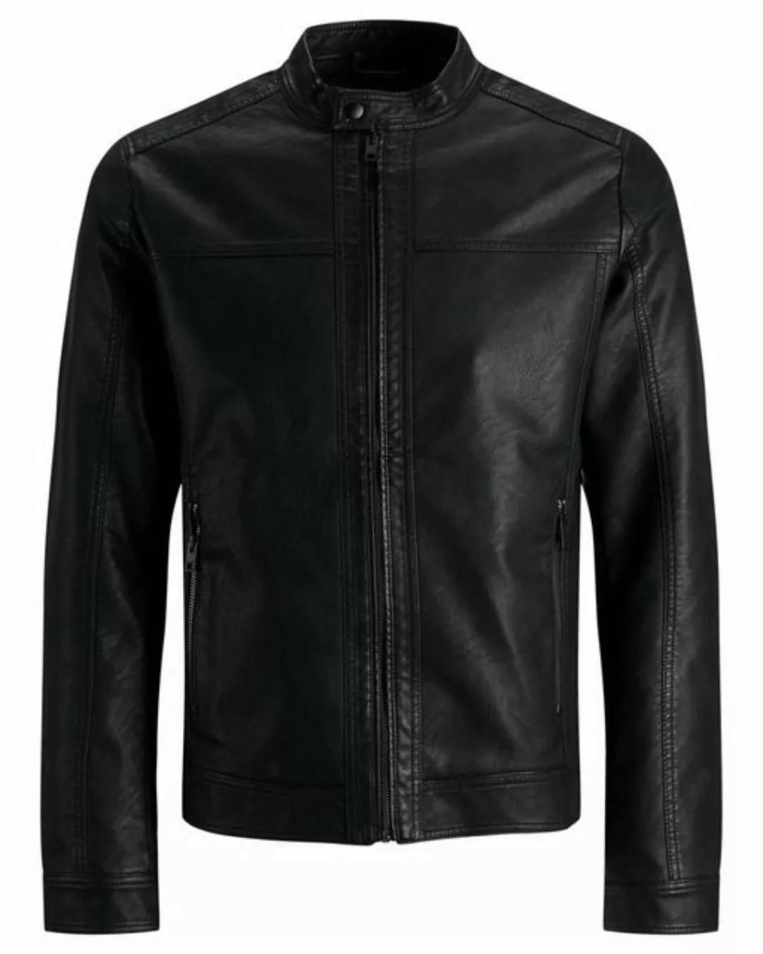 Jack & Jones – Essentials – Schwarze Bikerjacke aus Kunstleder günstig online kaufen