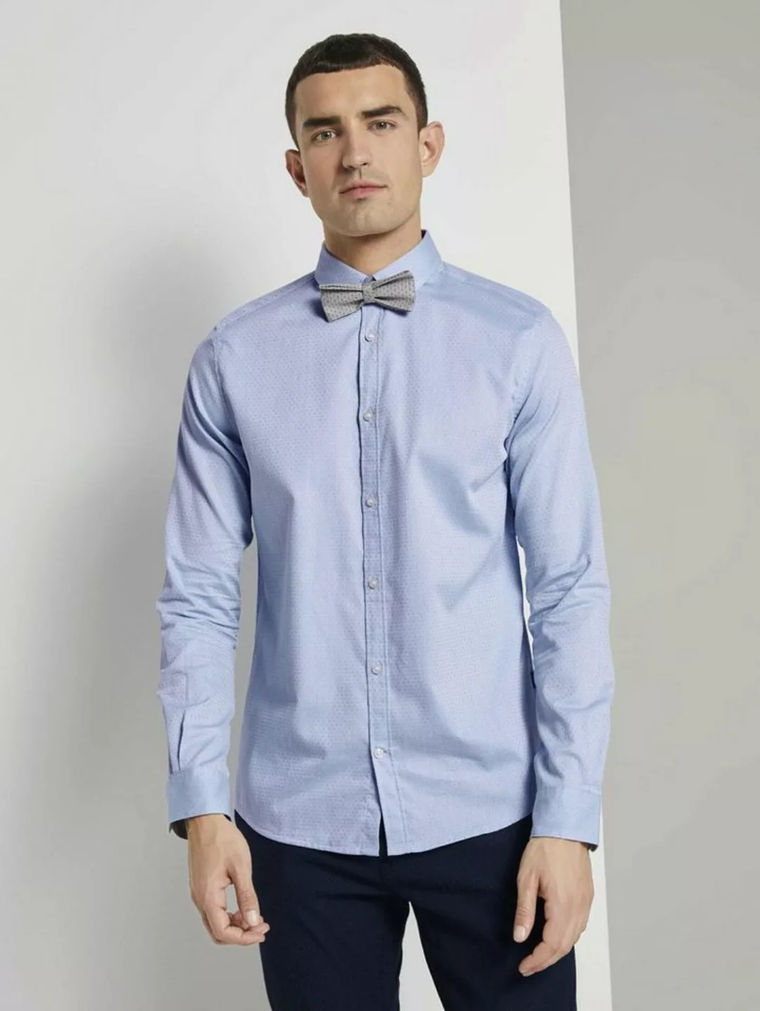 TOM TAILOR Langarmhemd Fein gemustertes Hemd mit Schleife günstig online kaufen