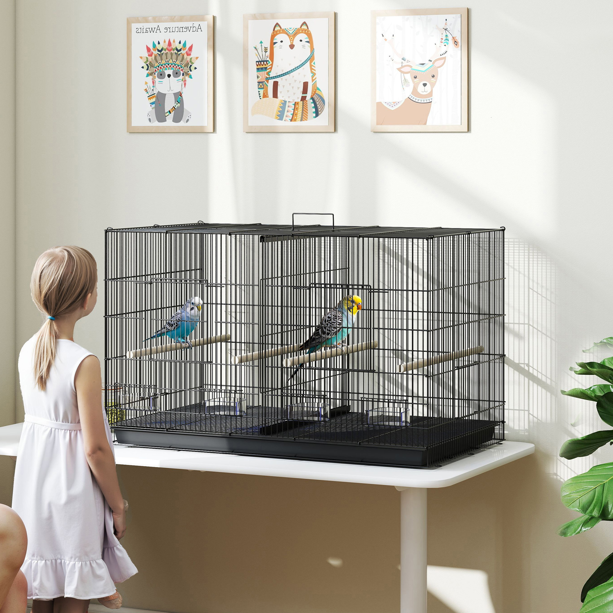 PawHut Vogelkäfig mit Trennwand und unterem Regalboden, Vogelvoliere aus St günstig online kaufen