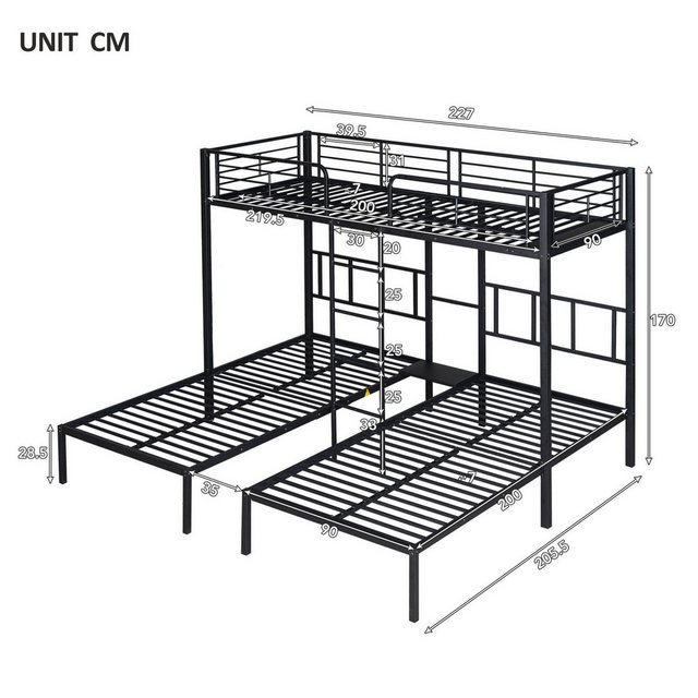 SeedWave Etagenbett Metall-Etagenbett 3 Personen, Hochbett mit Leiter, Schw günstig online kaufen