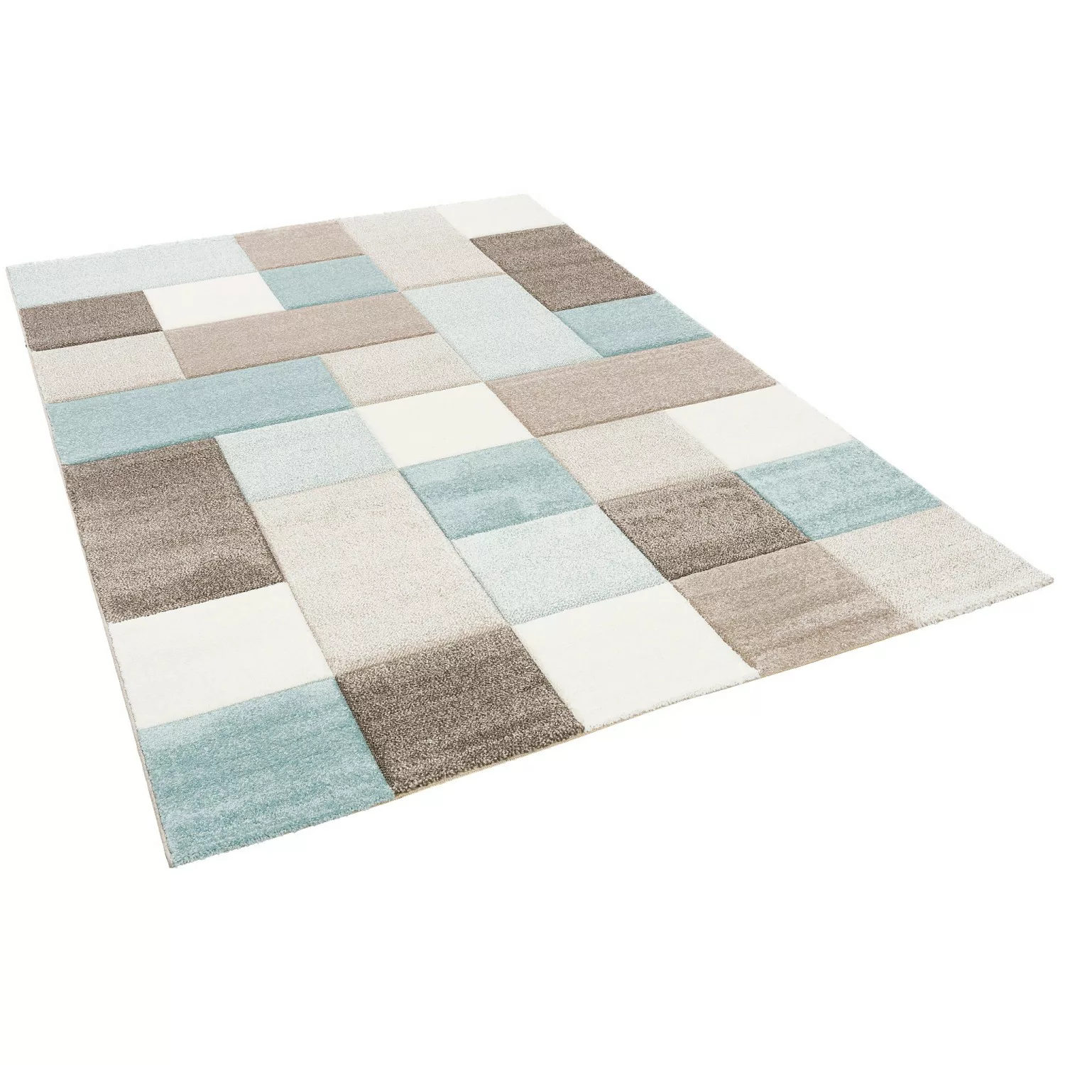 Designer Teppich Maui Pastell Blau Beige Karo Blau Beige 80x150cm günstig online kaufen