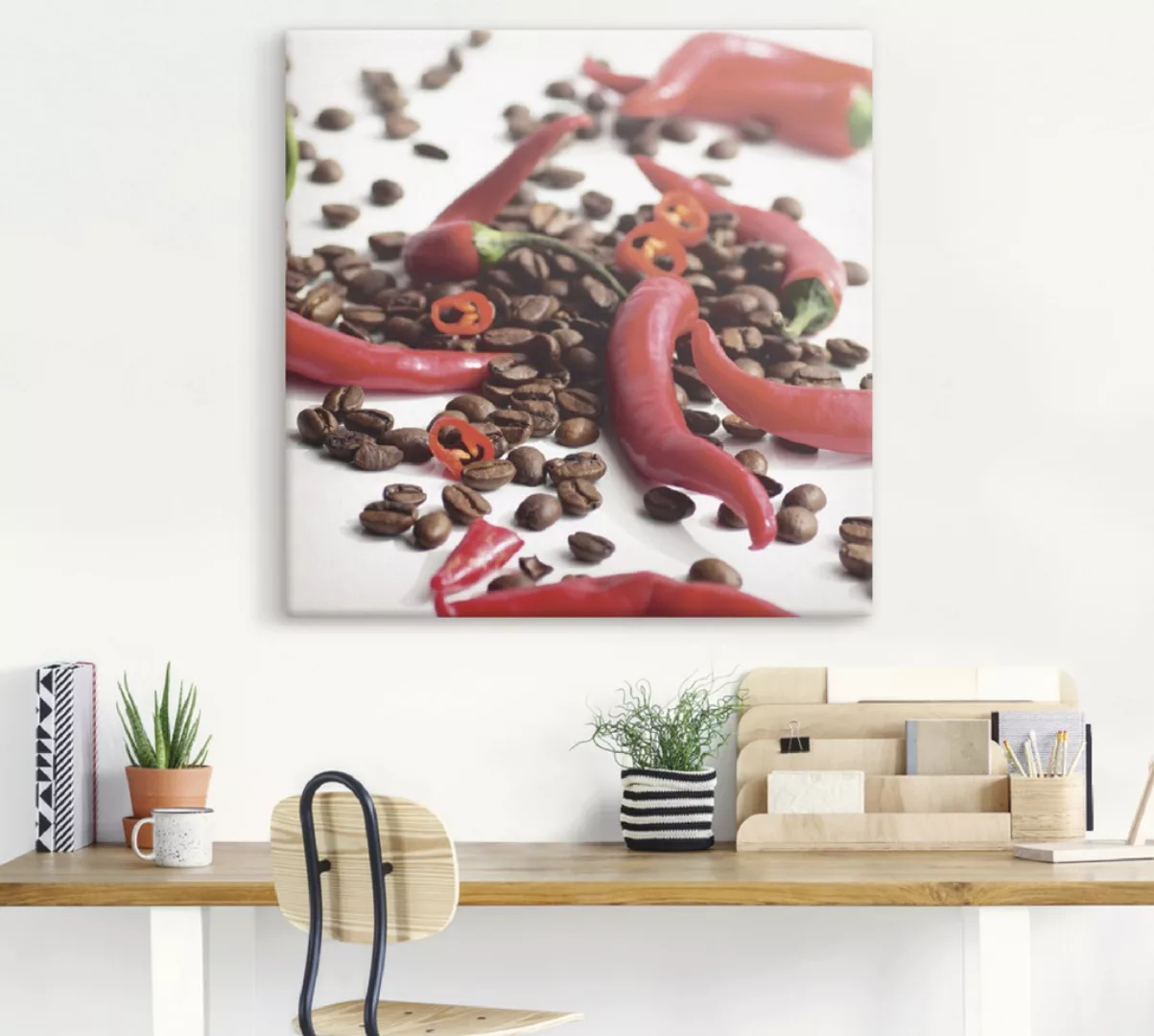 Artland Wandbild "Frische Chili auf Kaffee", Lebensmittel, (1 St.), als Lei günstig online kaufen