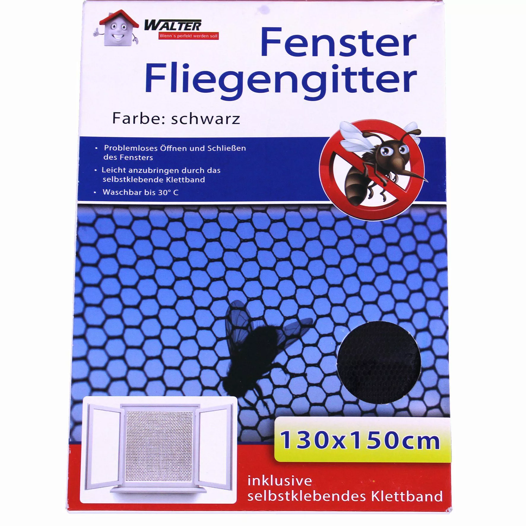 Fliegengitter-Gewebe Insektennetz 130x150cm mit Klettband schwarz günstig online kaufen